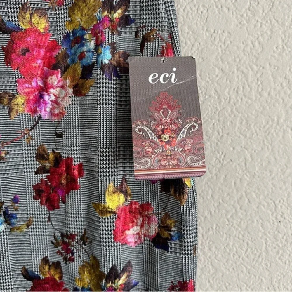 ECI Women's Floral Pencil Skirt - Gray and Red Steampunk
